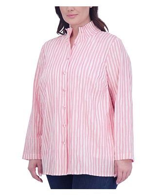 Foxcroft Plus Carolina Striped Crinkle Shirt