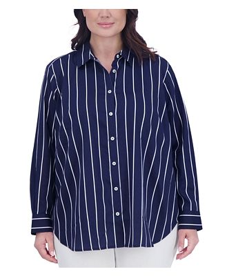 Foxcroft Plus Cotton Striped Boyfriend Shirt