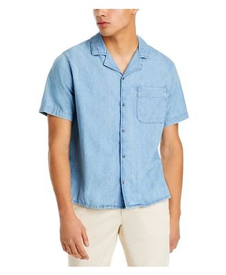Frame Chambray Button Front Short Sleeve Camp Shirt
