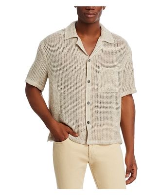 Frame Linen Open Weave Short Sleeve Regular Fit Shirt