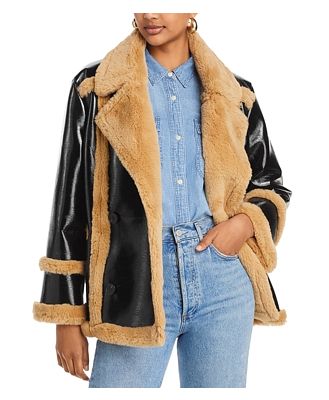 French Connection Filpa Faux Shearling Double Breasted Coat