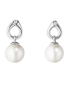 Georg Jensen 18K White Gold Magic Cultured Freshwater Pearl & Diamond Drop Earrings