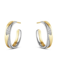 Georg Jensen 18K White & Yellow Gold Fusion Diamond Wavy Hoop Earrings