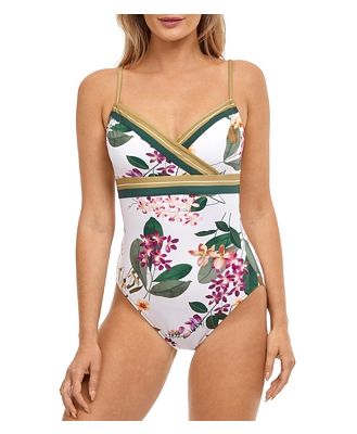 Gottex Floral Print Contrast Trim Swimsuit