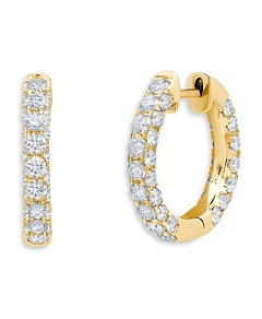 Graziela Gems 18K Yellow Gold Diamond Three Sided Hoop Earrings