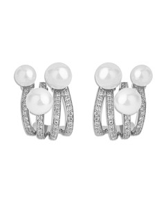 Hueb 18K White Gold Spectrum Cultured Freshwater Pearl & Diamond Stud Earrings