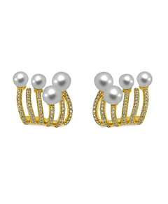 Hueb 18K Yellow Gold Spectrum Cultured Freshwater Pearl & Diamond Stud Earrings