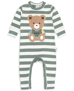 Huxbaby Boys' Teddy Hux Cotton Blend Bear Applique Stripe Coverall - Baby