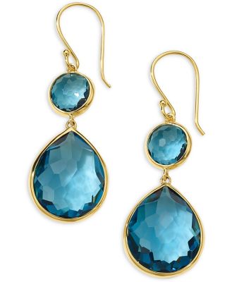 Ippolita 18K Yellow Gold Rock Candy London Blue Topaz Double Drop Earrings