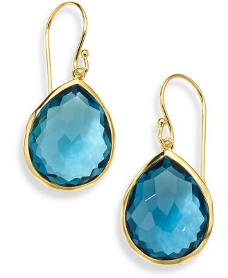 Ippolita 18K Yellow Gold Rock Candy London Blue Topaz Pear Drop Earrings