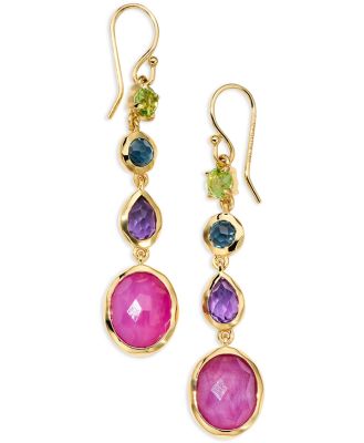 Ippolita 18K Yellow Gold Rock Candy Multi Stone Summer Rainbow Linear Drop Earrings