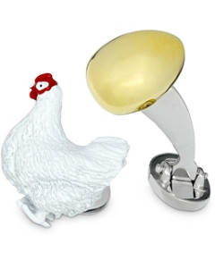 Jan Leslie Sterling Silver Chicken & 24K Vermeil Egg Cufflinks