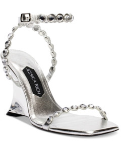 Jessica Rich Women's Diamond Embellished Ankle Strap Wedge Sandals
