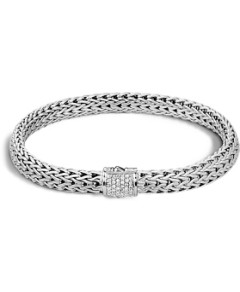 John Hardy Classic Chain Sterling Silver Small Bracelet with Diamond Pave