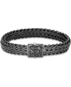John Hardy Men's Blackened Sterling Silver Classic Chain Large Flat Link Bracelet with Black Sapphire