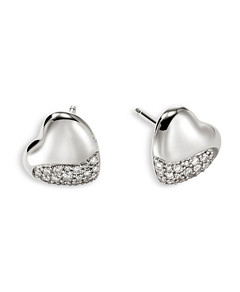 John Hardy Silver Pebble Diamond Heart Stud Earrings