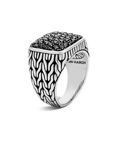 John Hardy Sterling Silver Classic Chain Black Sapphire Signet Ring