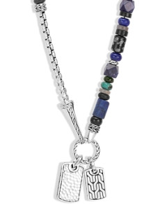 John Hardy Sterling Silver Classic Chain Lapis Lazuli, Black Onyx, Grey Moonstone, Chrome Diopside and Turquoise Pendant Necklace, 22