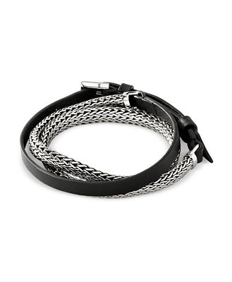 John Hardy Sterling Silver Classic Chain Leather Strap Wrap Bracelet
