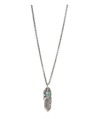 John Varvatos Collection Sterling Silver Artisan Metals Feather Turquoise Pendant Necklace, 24