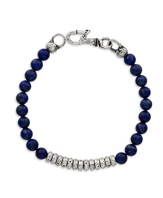 John Varvatos Sterling Silver Simit Lapis Lazuli Beaded Bracelet