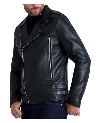Karl Lagerfeld Paris Leather Asymmetric Full Zip Moto Jacket