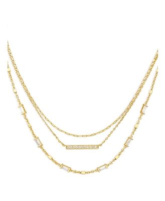 Kendra Scott Addison Pave Bar & Baguette Cubic Zirconia Layered Necklace in 14K Gold Plated, 16-18