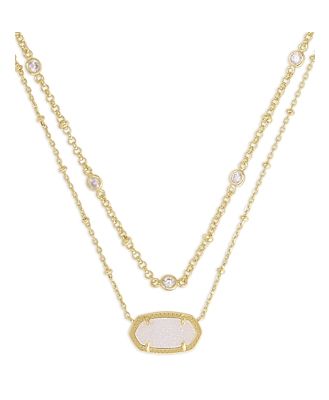 Kendra Scott Elisa Crystal & Drusy Stone Layered Pendant Necklace in 14K Gold Plated, 18-20