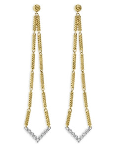 Lagos 18K White & Yellow Gold Signature Caviar Diamond Chevron Drop Earrings