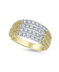 Lagos 18K White & Yellow Gold Signature Caviar Diamond Multirow Statement Ring