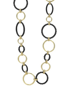 Lagos Meridian 18K Yellow Gold & Black Caviar Black Link Necklace, 18