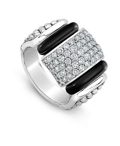 Lagos Sterling Silver Black Caviar Diamond & Ceramic Statement Ring