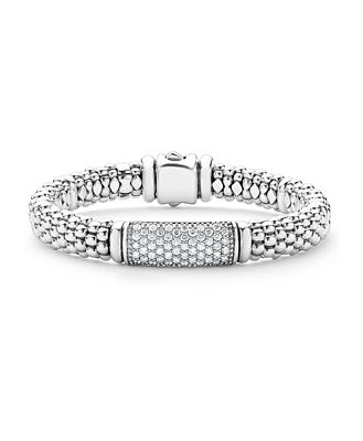Lagos Sterling Silver Signature Caviar Pave Diamond Beaded Bracelet