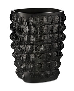 Lalique Crocodile Crystal Vase, Black