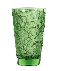 Lalique Merles & Raisins Medium Green Vase