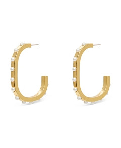 Lele Sadoughi Imitation Pearl Track Hoop Earrings in 14K Gold Plated