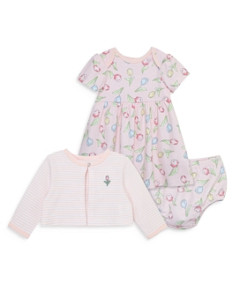 Little Me Girls' Tulips Cardigan, Printed Dress & Panty Set - Baby