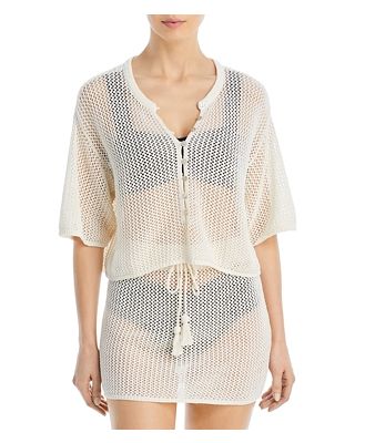 L*Space Coast Is Clear Cotton Crochet Swim Cover-Up Top