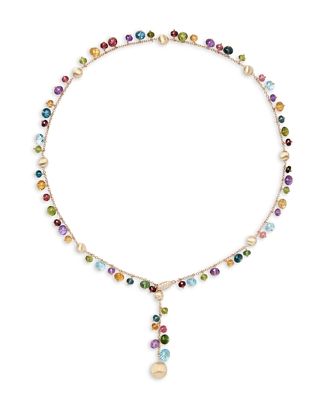 Marco Bicego 18K Yellow Gold Africa Multi Gemstone Bead & Diamond Adjustable Lariat Necklace, 18