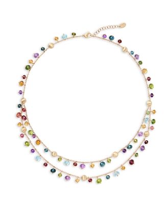 Marco Bicego 18K Yellow Gold Africa Multi Gemstone Dangle Double Strand Statement Necklace, 16.5