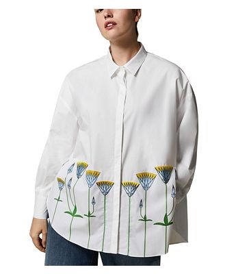Marina Rinaldi Embroidered Oversized Cotton Poplin Shirt