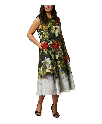 Marina Rinaldi Floral Print Cotton Poplin Dress