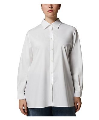 Marina Rinaldi Oversized Cotton Poplin Flounce Back Shirt