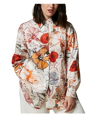 Marina Rinaldi Saggio Floral Poplin Tunic Shirt