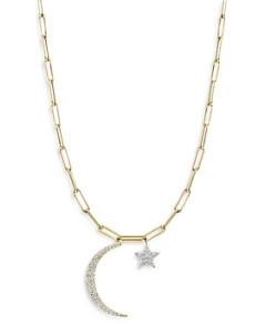 Meira T 14K White Gold & 14K Yellow Gold Moon & Star Diamond Pendant Necklace, 16