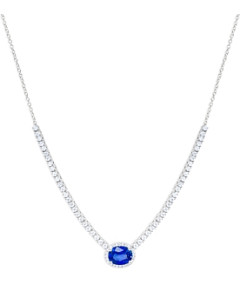 Meira T 14K White Gold Blue Sapphire & Diamond Halo Oval Pendant Necklace, 18