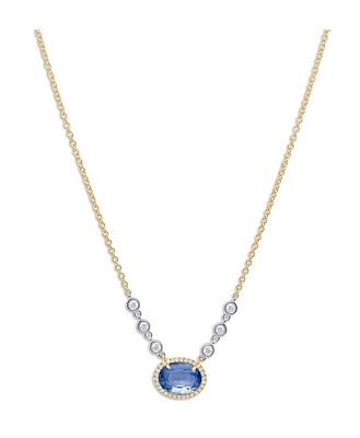 Meira T 14K White & Yellow Gold Blue Sapphire & Diamond Halo Pendant Necklace, 18