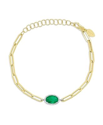 Meira T 14K Yellow Gold & 14K White Gold Oval Emerald & Diamond Halo Chain Bracelet