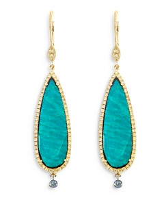 Meira T 14K Yellow Gold Elongated Turquoise & Diamond Teardrop Earrings
