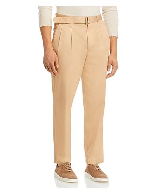 Michael Kors Belted Pleated Straight Fit Stretch Pants